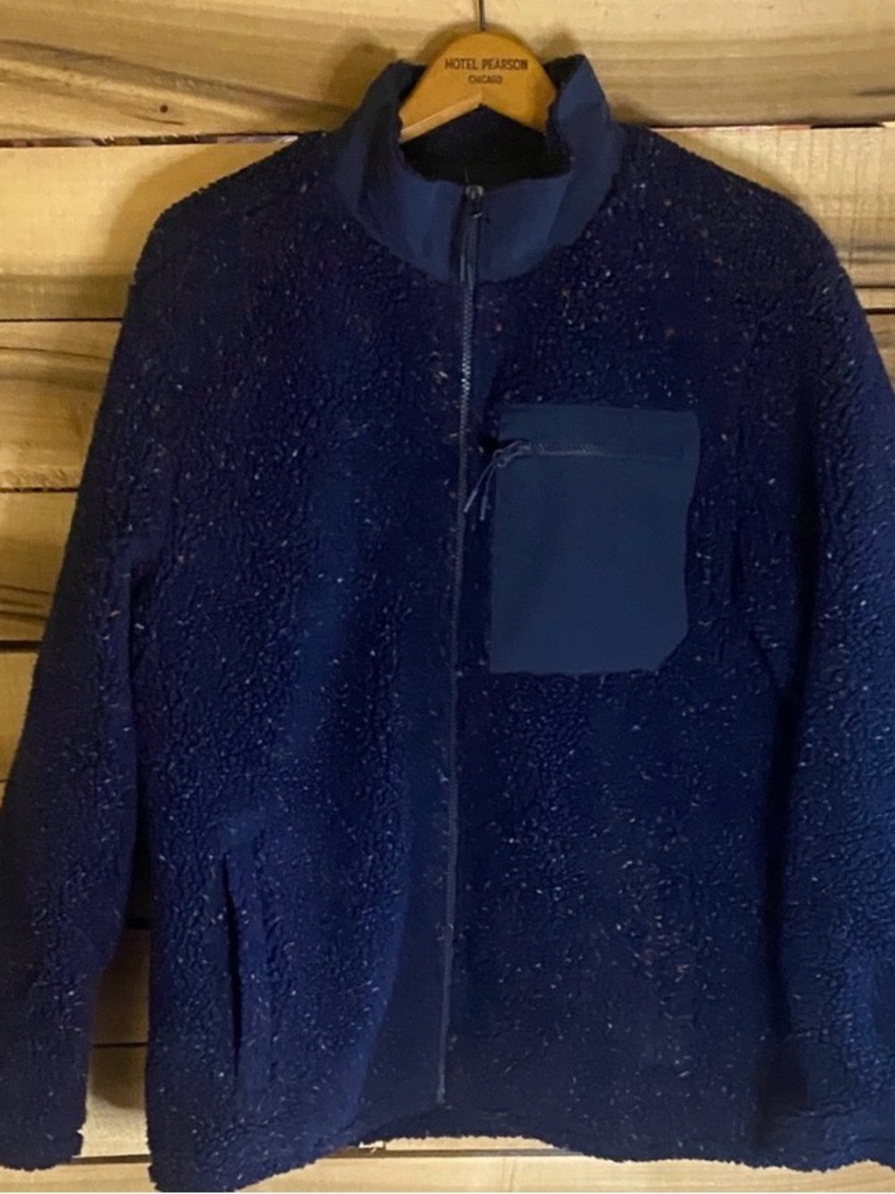 NWT Mountain and Isles Navy speckled Fleece Jacket with Pocket medium full zip